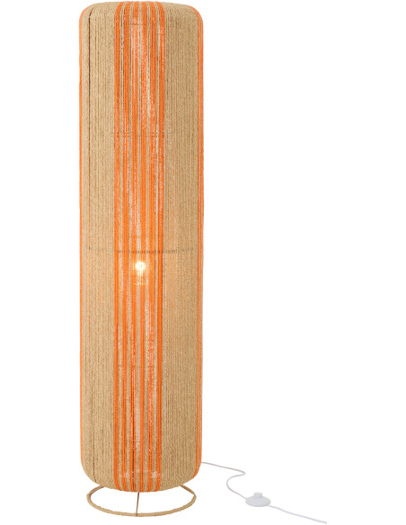 Lampadaire sur pied bohème cylindre H 138 cm Corde Naturel Orange Tressé Métal Linéora 