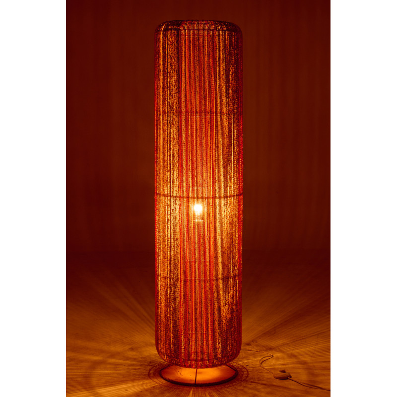 Lampadaire sur pied bohème cylindre H 138 cm Corde Naturel Orange Tressé Métal Linéora 