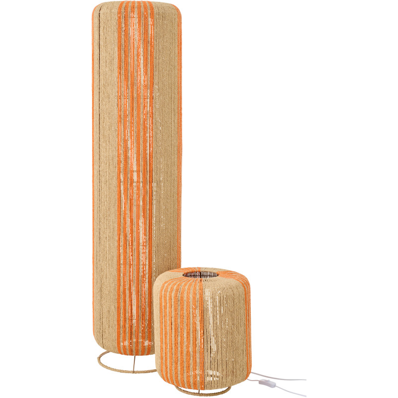 Lampadaire sur pied bohème cylindre H 138 cm Corde Naturel Orange Tressé Métal Linéora 