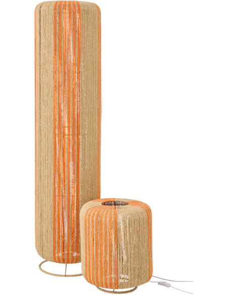 Lampadaire sur pied bohème cylindre H 138 cm Corde Naturel Orange Tressé Métal Linéora 