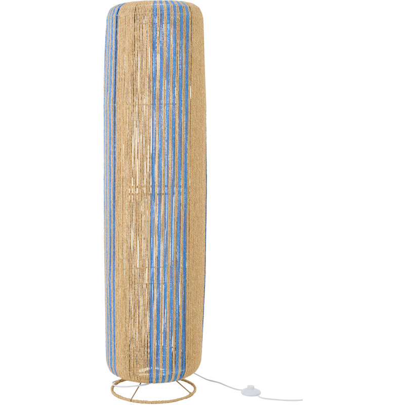 Lampadaire sur pied bohème cylindre H 138 cm Corde Naturel Bleu Tressé Métal Linéora 