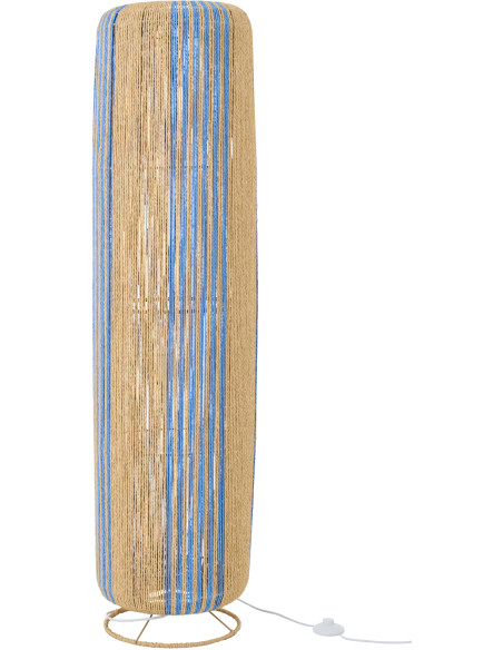 Lampadaire sur pied bohème cylindre H 138 cm Corde Naturel Bleu Tressé Métal Linéora 