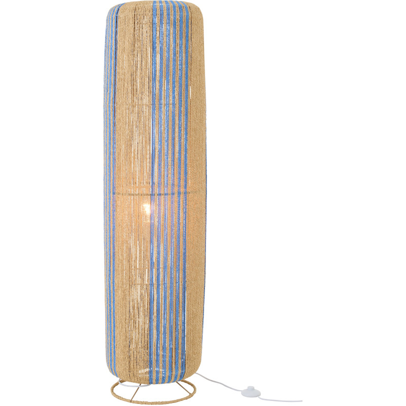 Lampadaire sur pied bohème cylindre H 138 cm Corde Naturel Bleu Tressé Métal Linéora 