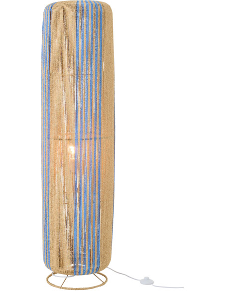 Lampadaire sur pied bohème cylindre H 138 cm Corde Naturel Bleu Tressé Métal Linéora 