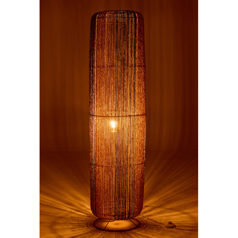 Lampadaire sur pied bohème cylindre H 138 cm Corde Naturel Bleu Tressé Métal Linéora 