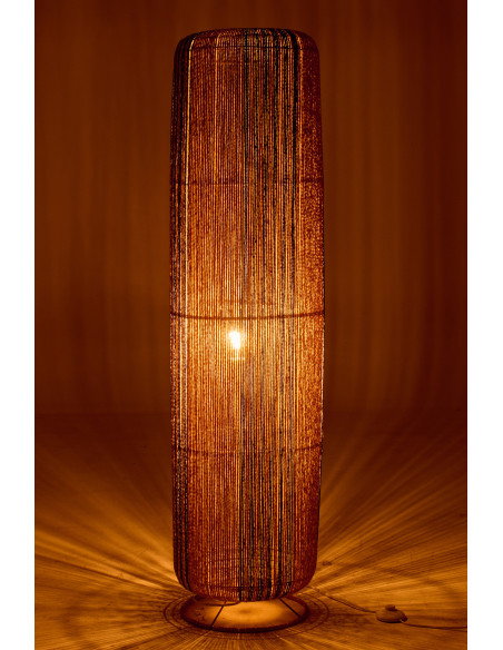 Lampadaire sur pied bohème cylindre H 138 cm Corde Naturel Bleu Tressé Métal Linéora 