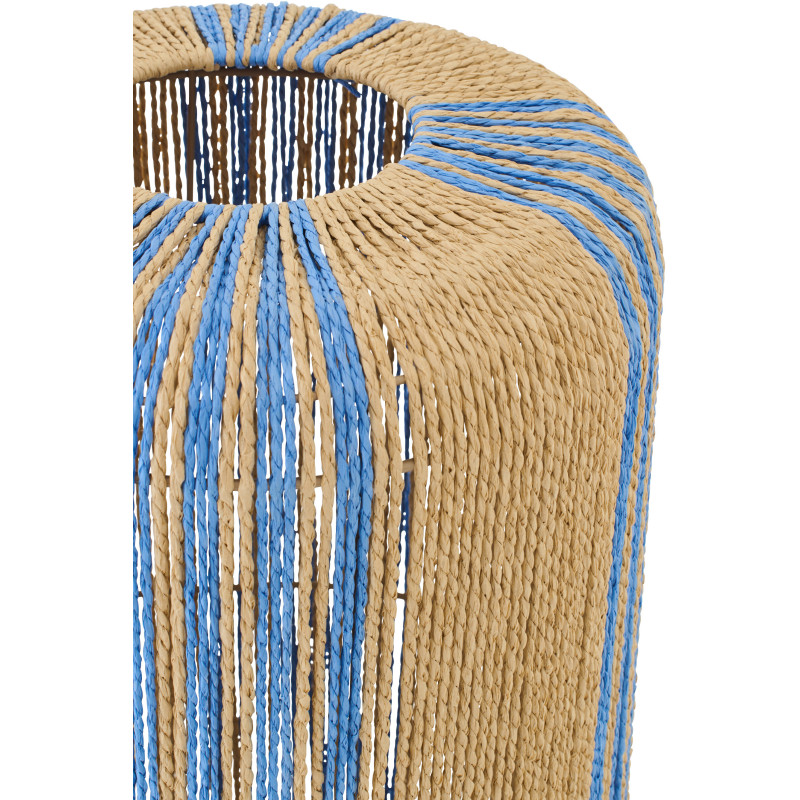 Lampadaire sur pied bohème cylindre H 138 cm Corde Naturel Bleu Tressé Métal Linéora 