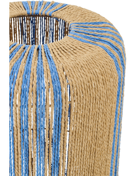 Lampadaire sur pied bohème cylindre H 138 cm Corde Naturel Bleu Tressé Métal Linéora 