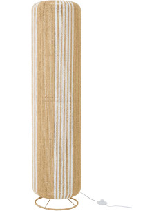 Lampadaire sur pied bohème cylindre H 138 cm Corde Naturel Blanc Tressé Métal Linéora 