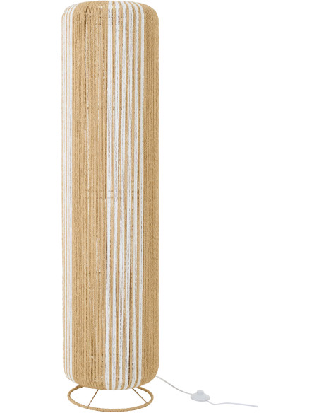 Lampadaire sur pied bohème cylindre H 138 cm Corde Naturel Blanc Tressé Métal Linéora 