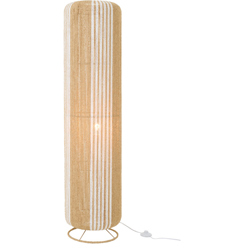 Lampadaire sur pied bohème cylindre H 138 cm Corde Naturel Blanc Tressé Métal Linéora 