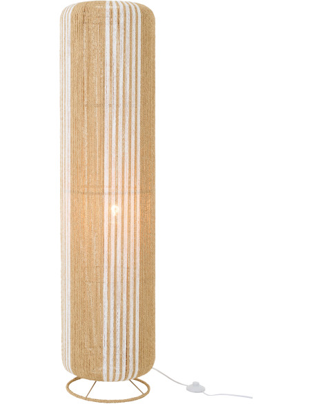 Lampadaire sur pied bohème cylindre H 138 cm Corde Naturel Blanc Tressé Métal Linéora 
