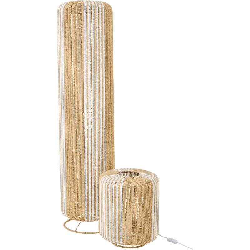 Lampadaire sur pied bohème cylindre H 138 cm Corde Naturel Blanc Tressé Métal Linéora 