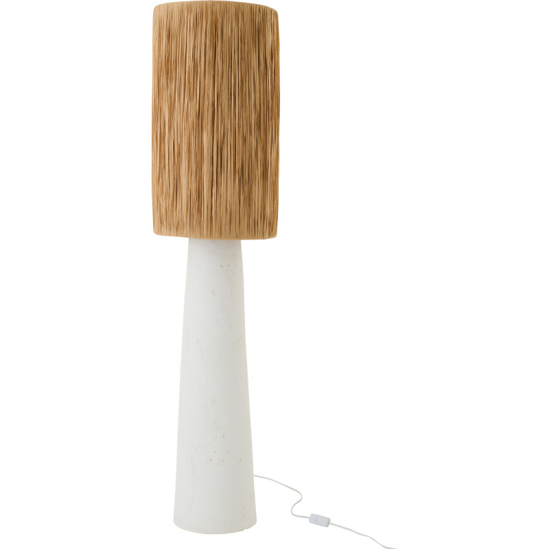 Lampadaire sur pied bohème chic H 108 cm Céramique Blanc Rotin synthétique Naturel Tressé Bohelia 