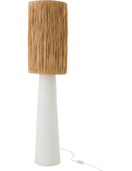 Lampadaire sur pied bohème chic H 108 cm Céramique Blanc Rotin synthétique Naturel Tressé Bohelia 