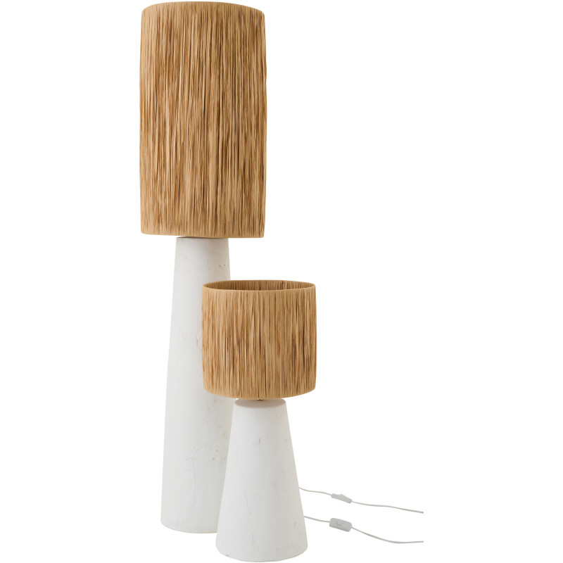 Lampadaire sur pied bohème chic H 108 cm Céramique Blanc Rotin synthétique Naturel Tressé Bohelia 