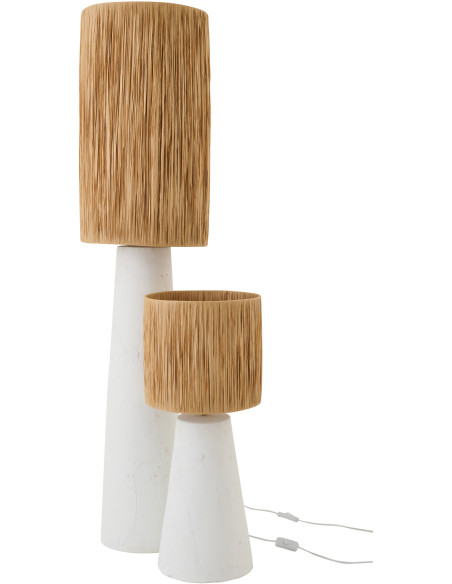 Lampadaire sur pied bohème chic H 108 cm Céramique Blanc Rotin synthétique Naturel Tressé Bohelia 