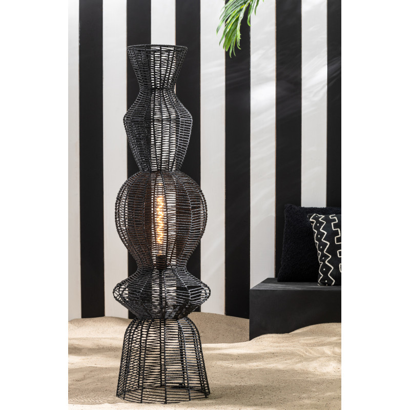 Lampadaire style ethnique moderne H 135 cm Corde Noir Tressé Métal Noctyra 