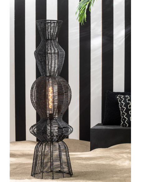 Lampadaire style ethnique moderne H 135 cm Corde Noir Tressé Métal Noctyra 