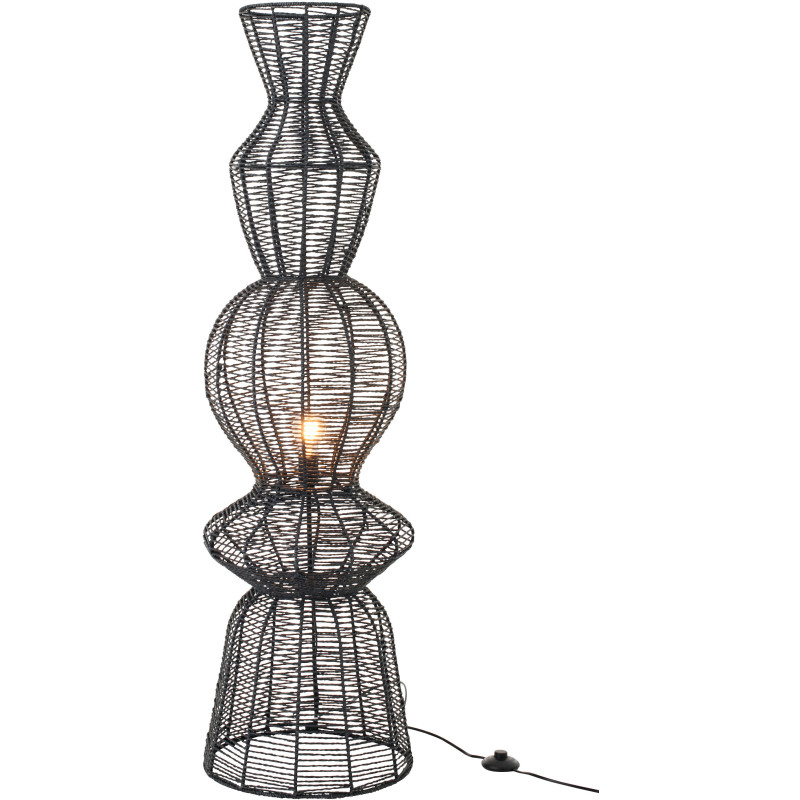 Lampadaire style ethnique moderne H 135 cm Corde Noir Tressé Métal Noctyra 