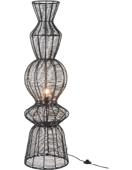 Lampadaire style ethnique moderne H 135 cm Corde Noir Tressé Métal Noctyra 