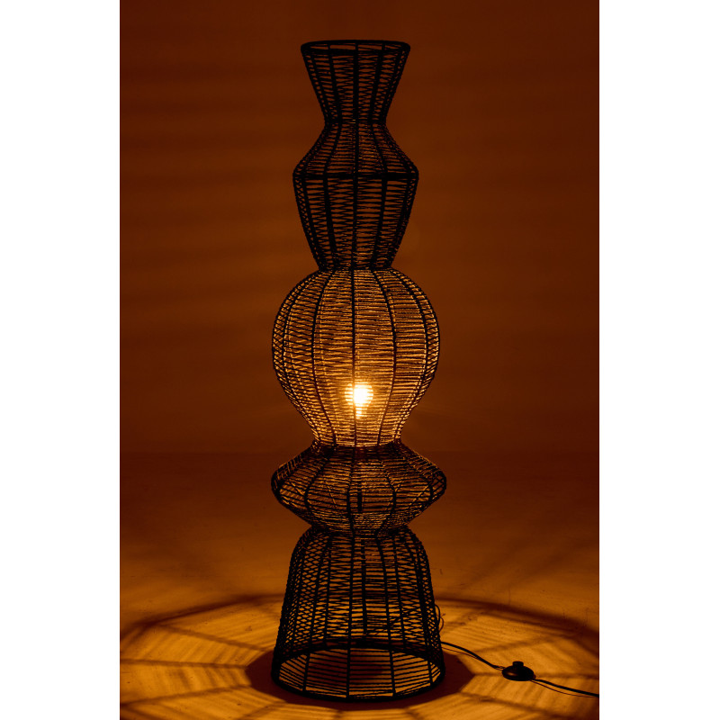 Lampadaire style ethnique moderne H 135 cm Corde Noir Tressé Métal Noctyra 
