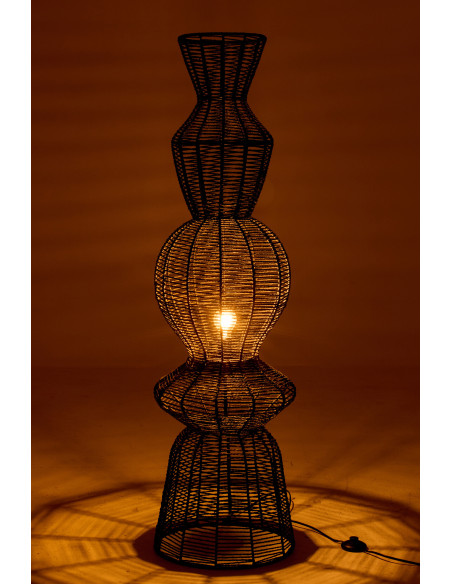 Lampadaire style ethnique moderne H 135 cm Corde Noir Tressé Métal Noctyra 