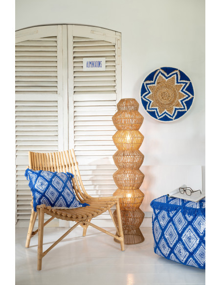 Lampadaire design ethnique moderne H 132 cm Corde Naturel Tressé Métal Zaruma 