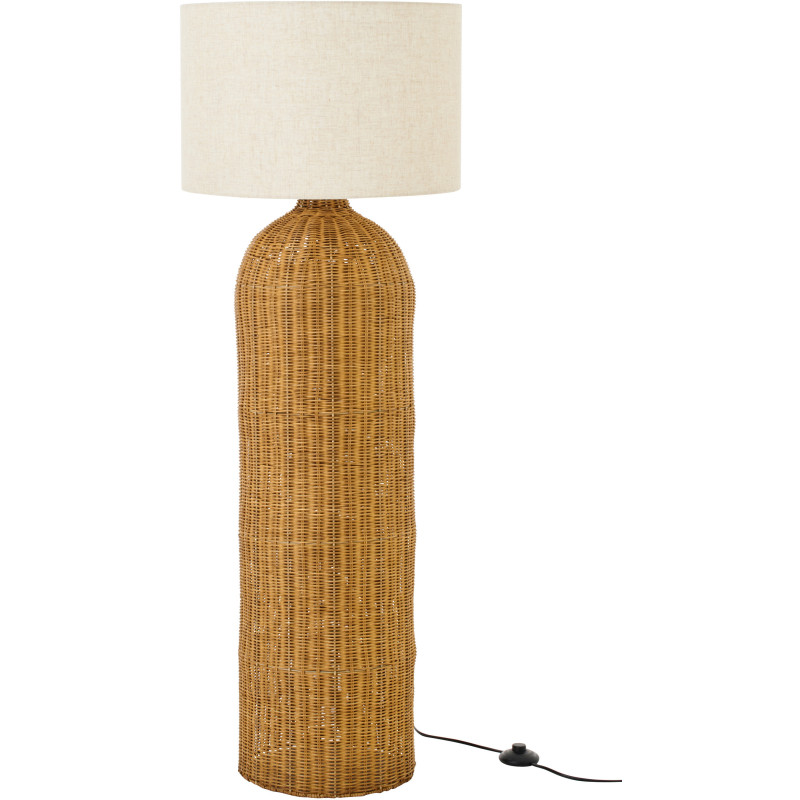 Lampadaire Cylindre bord de mer chic H 128 cm Rotin Naturel Tressé Tissu Blanc écru Rotyra 