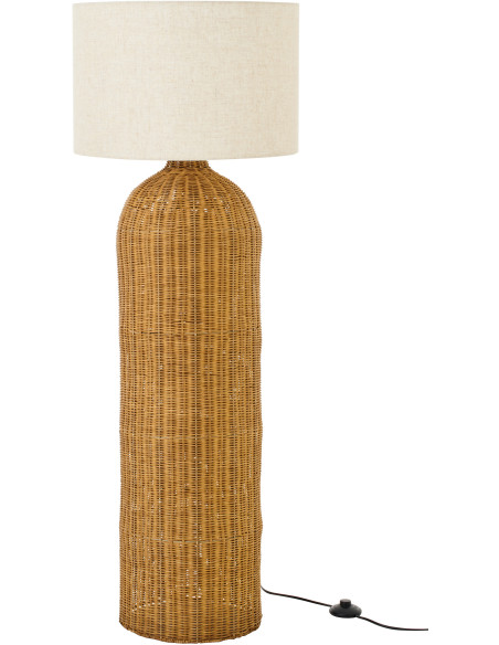 Lampadaire Cylindre bord de mer chic H 128 cm Rotin Naturel Tressé Tissu Blanc écru Rotyra 