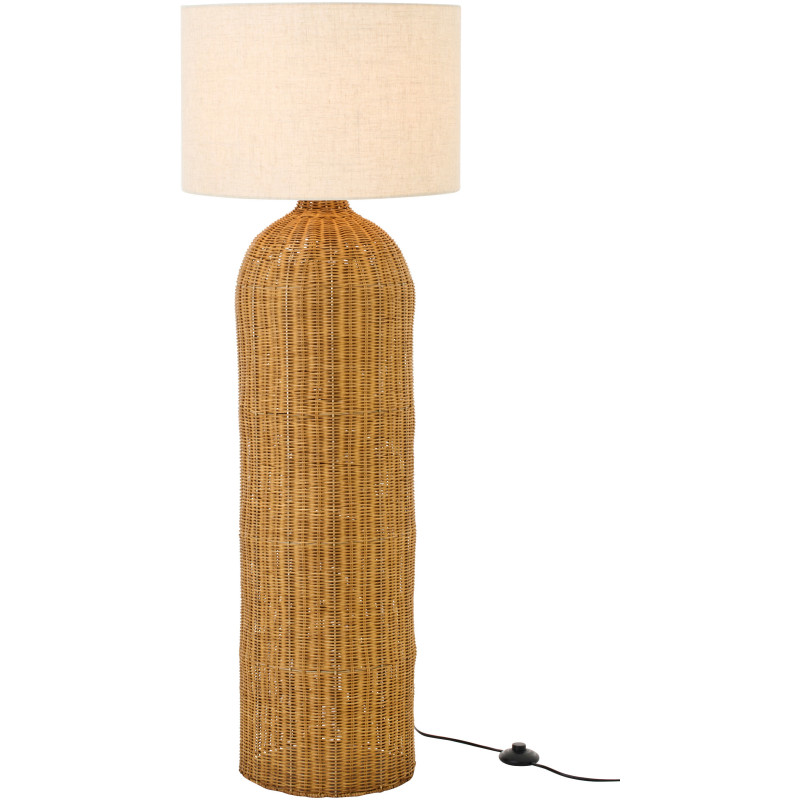 Lampadaire Cylindre bord de mer chic H 128 cm Rotin Naturel Tressé Tissu Blanc écru Rotyra 