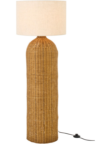 Lampadaire Cylindre bord de mer chic H 128 cm Rotin Naturel Tressé Tissu Blanc écru Rotyra 