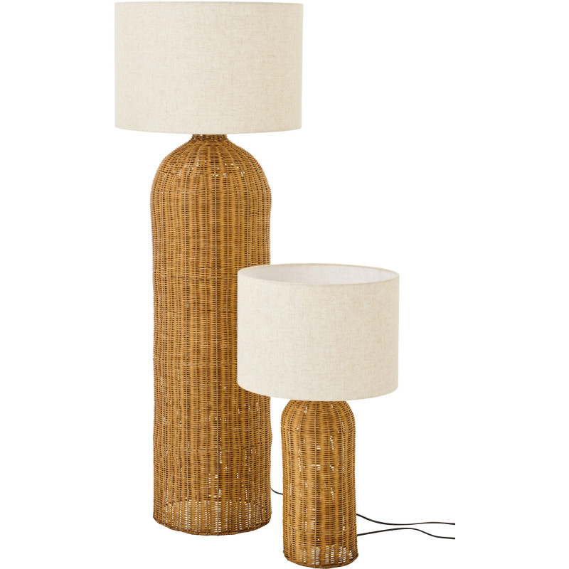 Lampadaire Cylindre bord de mer chic H 128 cm Rotin Naturel Tressé Tissu Blanc écru Rotyra 