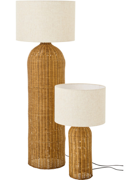 Lampadaire Cylindre bord de mer chic H 128 cm Rotin Naturel Tressé Tissu Blanc écru Rotyra 