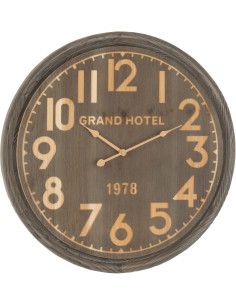 Horloge murale vintage Grand Hôtel 1978 Ronde 58 cm Bois MDF Marron foncé Allurya 