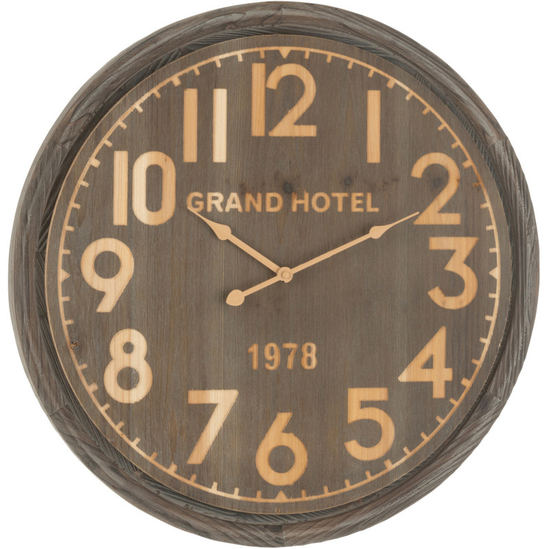 Horloge murale vintage Grand Hôtel 1978 Ronde 58 cm Bois MDF Marron foncé Allurya 
