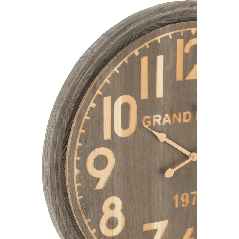 Horloge murale vintage Grand Hôtel 1978 Ronde 58 cm Bois MDF Marron foncé Allurya 