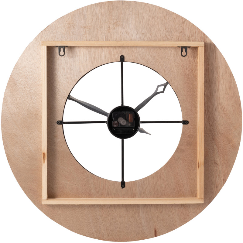 Horloge murale bord de mer Ronde 60 cm Bois MDF Métal Roseau Naturel Noir Tressé Sodi 