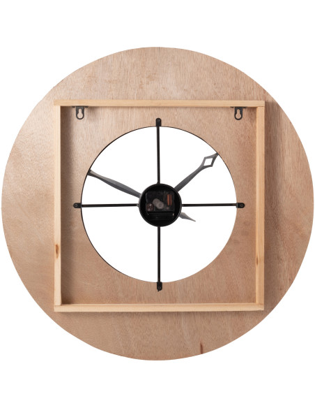 Horloge murale bord de mer Ronde 60 cm Bois MDF Métal Roseau Naturel Noir Tressé Sodi 