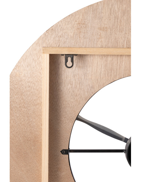 Horloge murale bord de mer Ronde 60 cm Bois MDF Métal Roseau Naturel Noir Tressé Sodi 