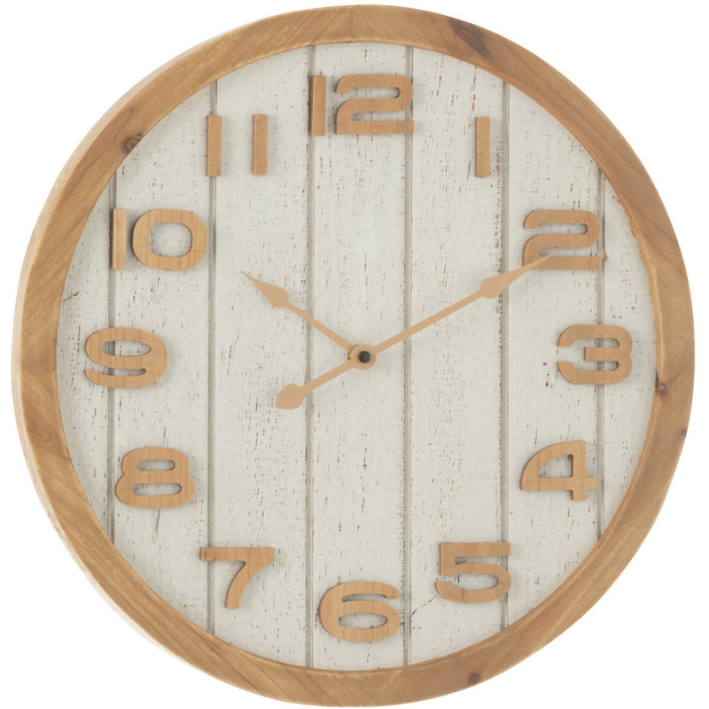 Horloge murale bord de mer Ronde 40 cm Bois Bois MDF Naturel Blanc Casania 