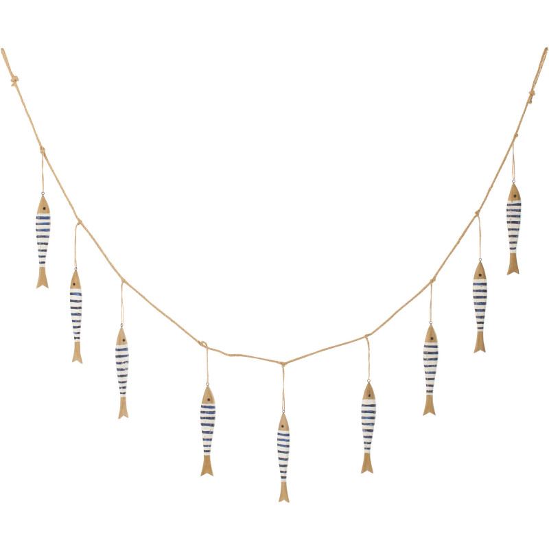 Guirlande déco bord de mer Poissons 175 cm Bois de paulownia Naturel Bleu foncé Blanc Nautina 