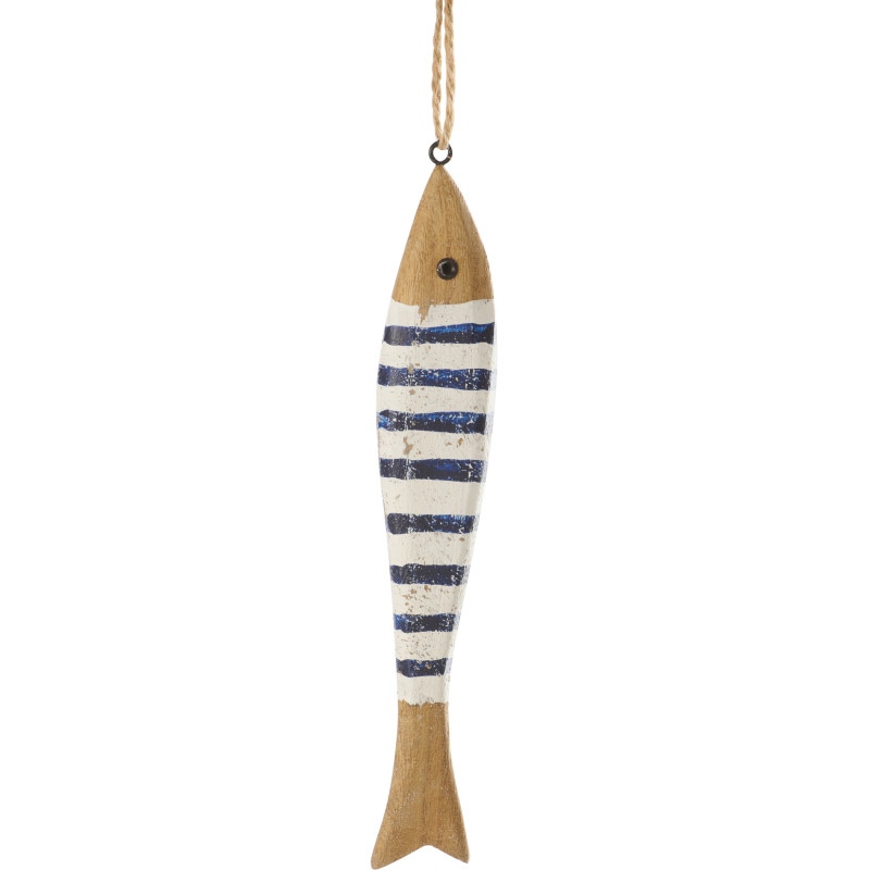 Guirlande déco bord de mer Poissons 175 cm Bois de paulownia Naturel Bleu foncé Blanc Nautina 
