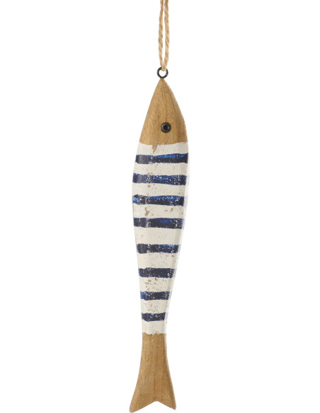 Guirlande déco bord de mer Poissons 175 cm Bois de paulownia Naturel Bleu foncé Blanc Nautina 