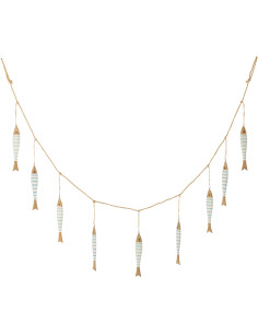 Guirlande déco bord de mer Poissons 175 cm Bois de paulownia Bleu clair Blanc Naturel Nautina 