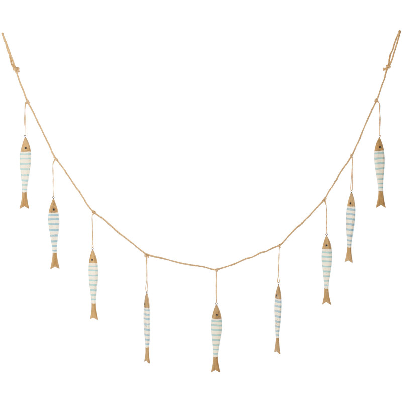 Guirlande déco bord de mer Poissons 175 cm Bois de paulownia Bleu clair Blanc Naturel Nautina 