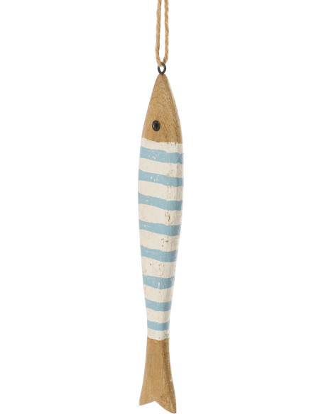 Guirlande déco bord de mer Poissons 175 cm Bois de paulownia Bleu clair Blanc Naturel Nautina 