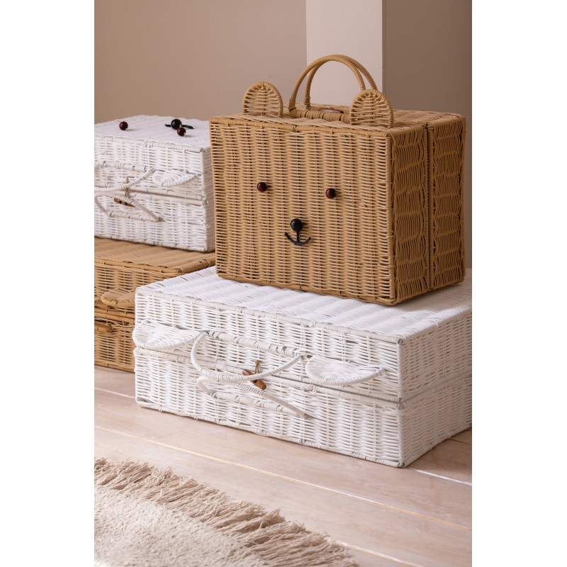 Grande Valise de rangement déco Ourson 50 cm Rotin synthétique Naturel Tressé Callisto 
