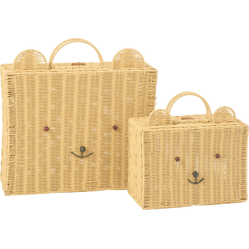 Grande Valise de rangement déco Ourson 50 cm Rotin synthétique Naturel Tressé Callisto 