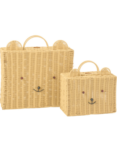 Grande Valise de rangement déco Ourson 50 cm Rotin synthétique Naturel Tressé Callisto 